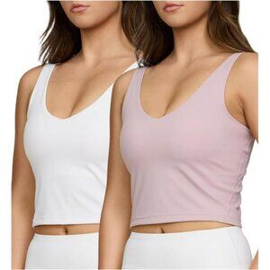 2 Pack Longline Sports Bras V Neck Workout Tank Tops Medium Support Cami